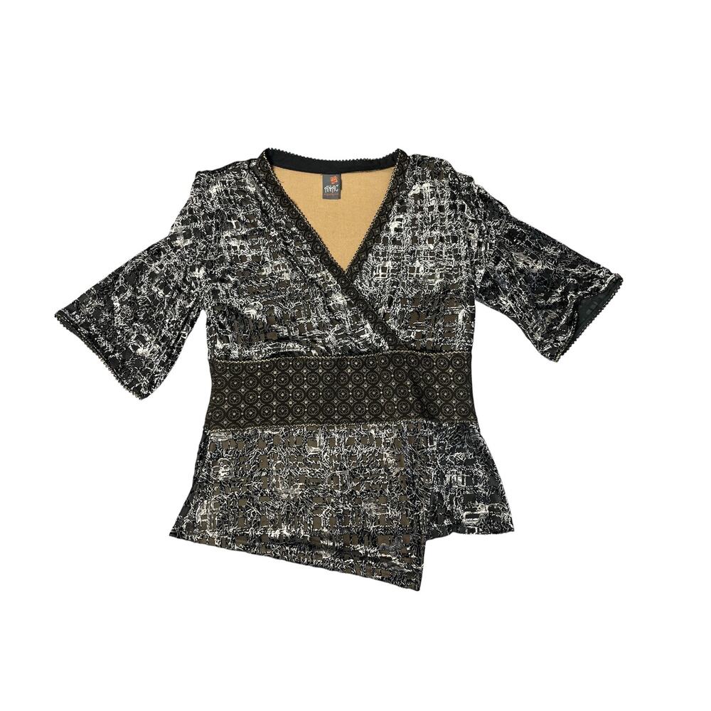 ANAC By‎ Kimi Empire Waist Burnout Velvet Asymmetrical Shirt Size MED Y2K Boho